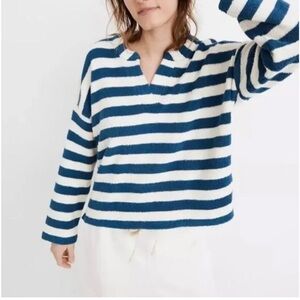 Madewell Terry Cloth Pullover Top Blue White Stripe - size small